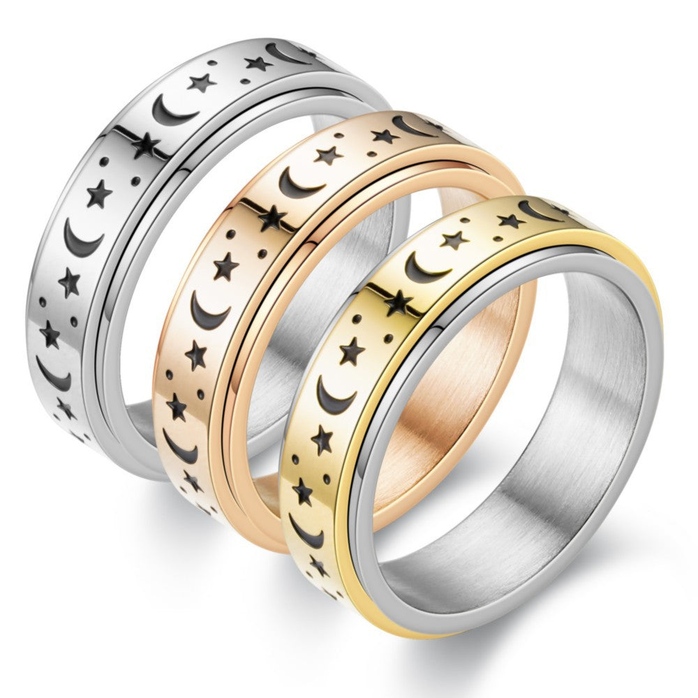 2021 cross-border new laser laser star moon pair ring rotatable ring couple jewelry pattern manufacturer