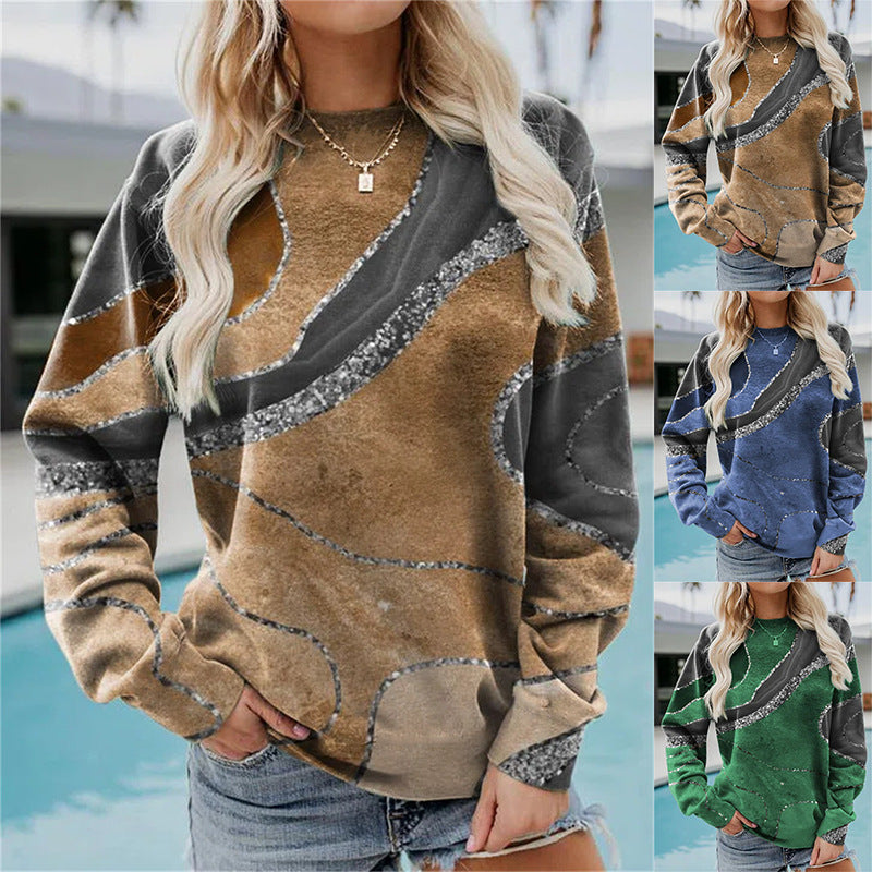 [Spot] Amazon AliExpress wish casual 2022 autumn and winter geometric loose print long-sleeved round neck sweater