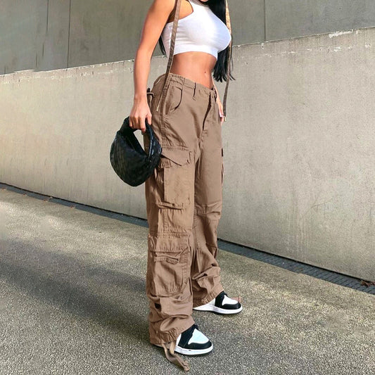 2022 autumn and winter new European and American women's tooling straight trousers high waist loose wide leg retro dad jeans women