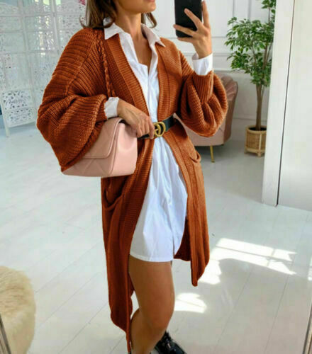 2023 autumn and winter Amazon cross-border new women's clothing solid color knitted sweater pocket cardigan mid-length sweater women's coat