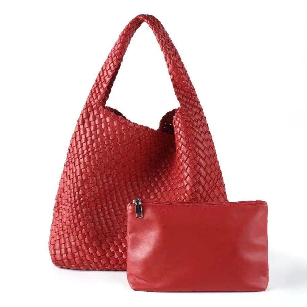 2024 new high-end hand-woven bag large-capacity shoulder tote bag underarm bag bucket bag mother-and-child bag trend