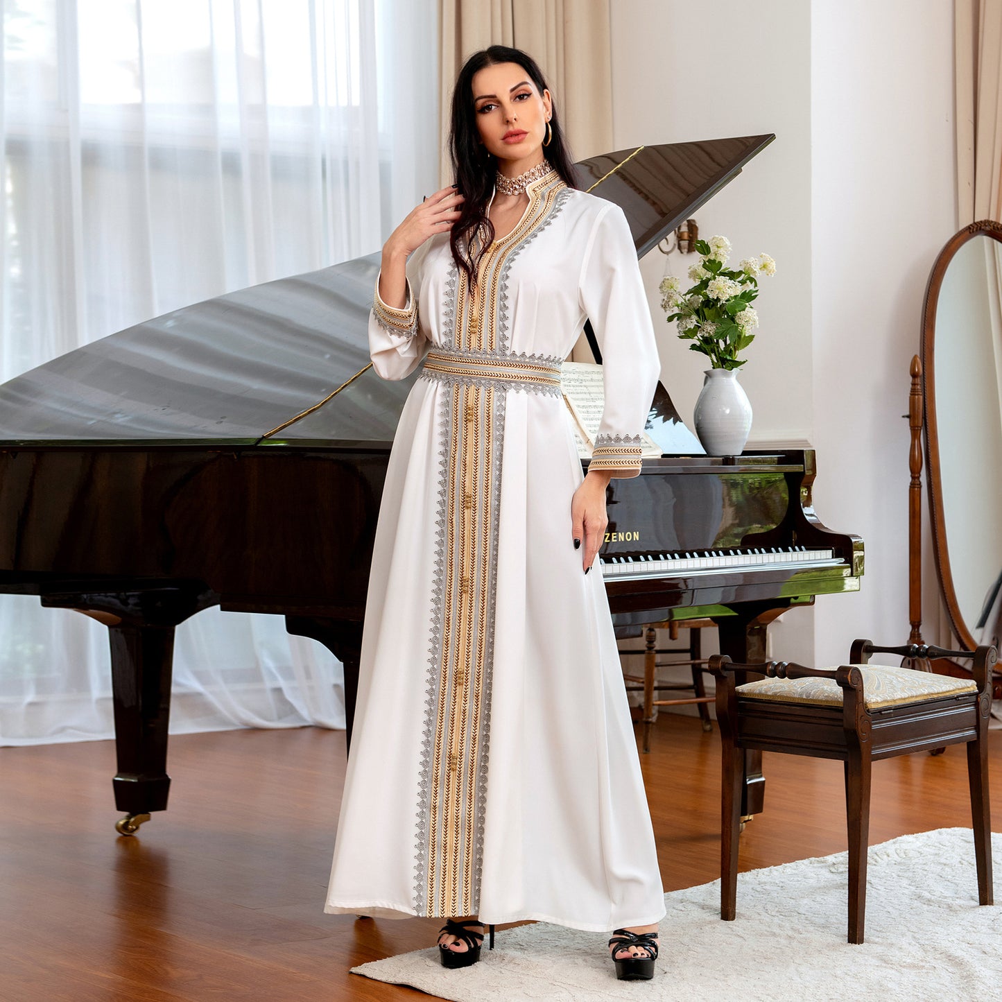 AB199 Middle East women's cross-border summer new abaya ladies party robe Muslim evening dress long skirt