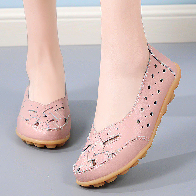 35-46 large size Bird's Nest summer women's shoes hollow loafers beef tendon sole bean women's shoes middle-aged and elderly mothers' shoes