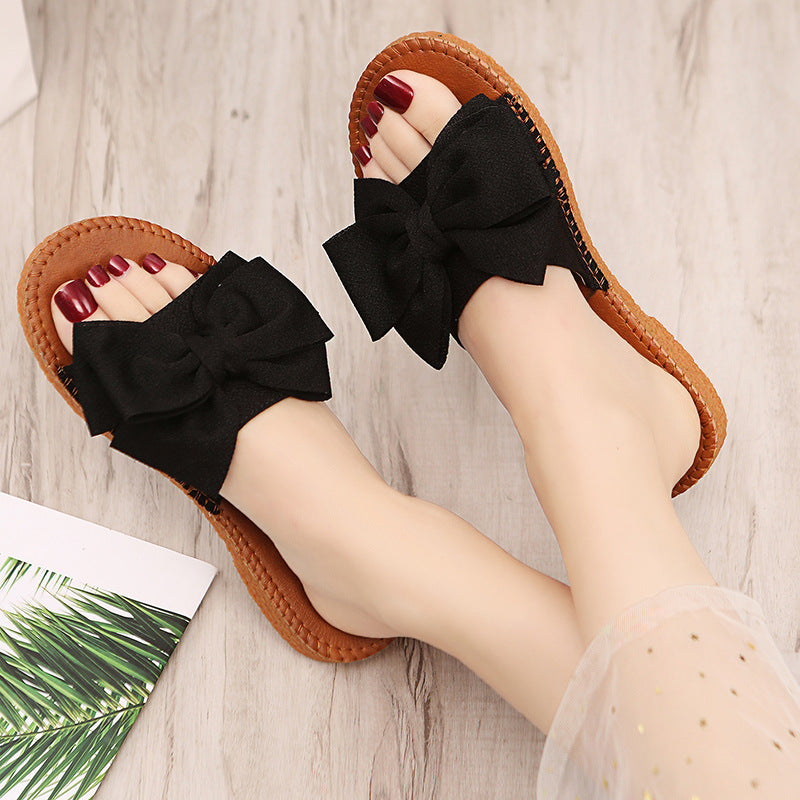 2023 new thick-soled sandals and slippers women wear bowknot non-slip indoor cute muffin beach word summer