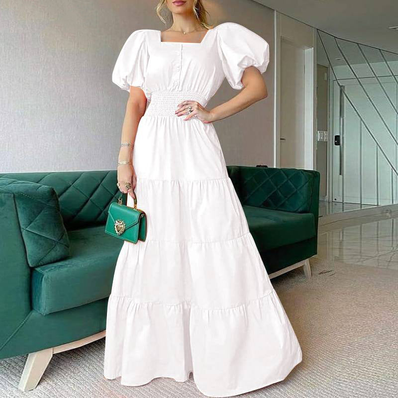 2022 Summer Ladies Dress Amazon Sundress Square Neck Puff Sleeve Maxi Dress Casual Beach Dress