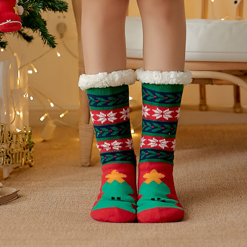 Winter Christmas socks floor socks snow socks confinement women plush coral fleece socks home sleeping socks carpet socks leg cover