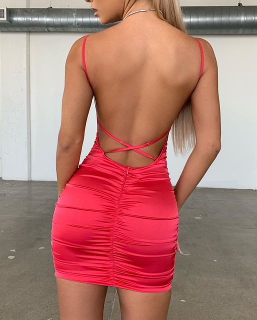 2021 European station cross-border satin new solid color suspenders sexy backless strappy hip dress evening dress