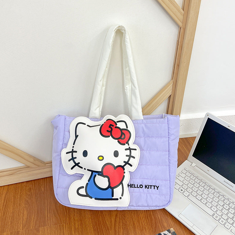 2023 New Cartoon Down Cloth Handbag Little Dog Shoulder Bag Cute Rabbit Tote Bag Birthday Gift