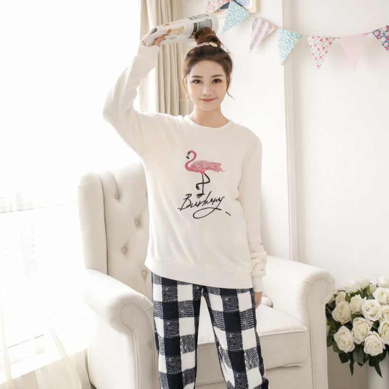 Winter coral fleece pullover pajamas for women winter sweet cute cartoon suit thick flannel student home clothes