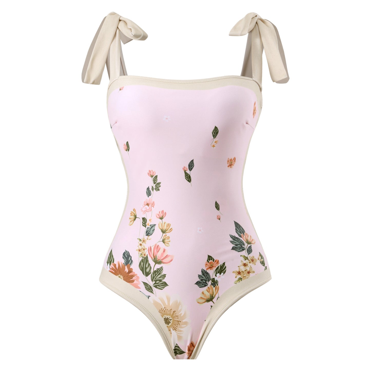 2023 European and American one-piece conservative belly-covering beach hot spring swimsuit three-piece French retro one-piece bikini