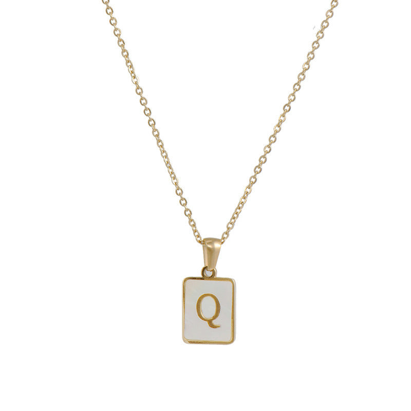 2022 European and American cross-border square 18K gold jewelry necklace female letter pendant titanium steel shell 26 letter necklace