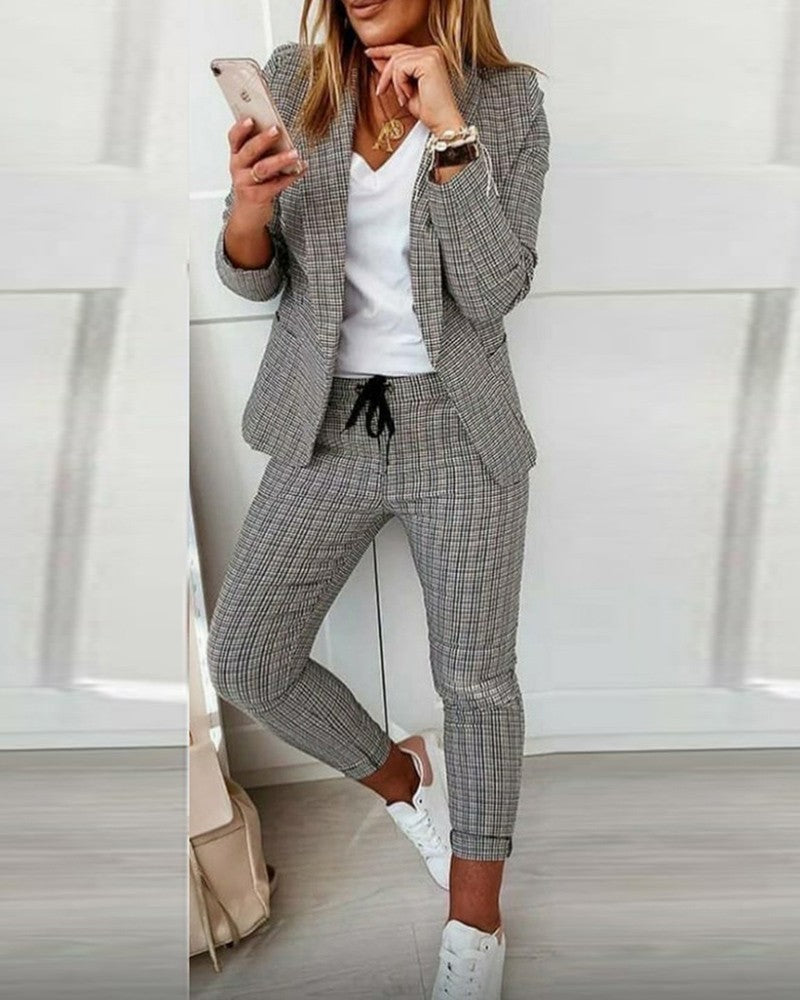 2023wish Amazon Independent Station New Plaid Casual Suit Suit Women's Clothing