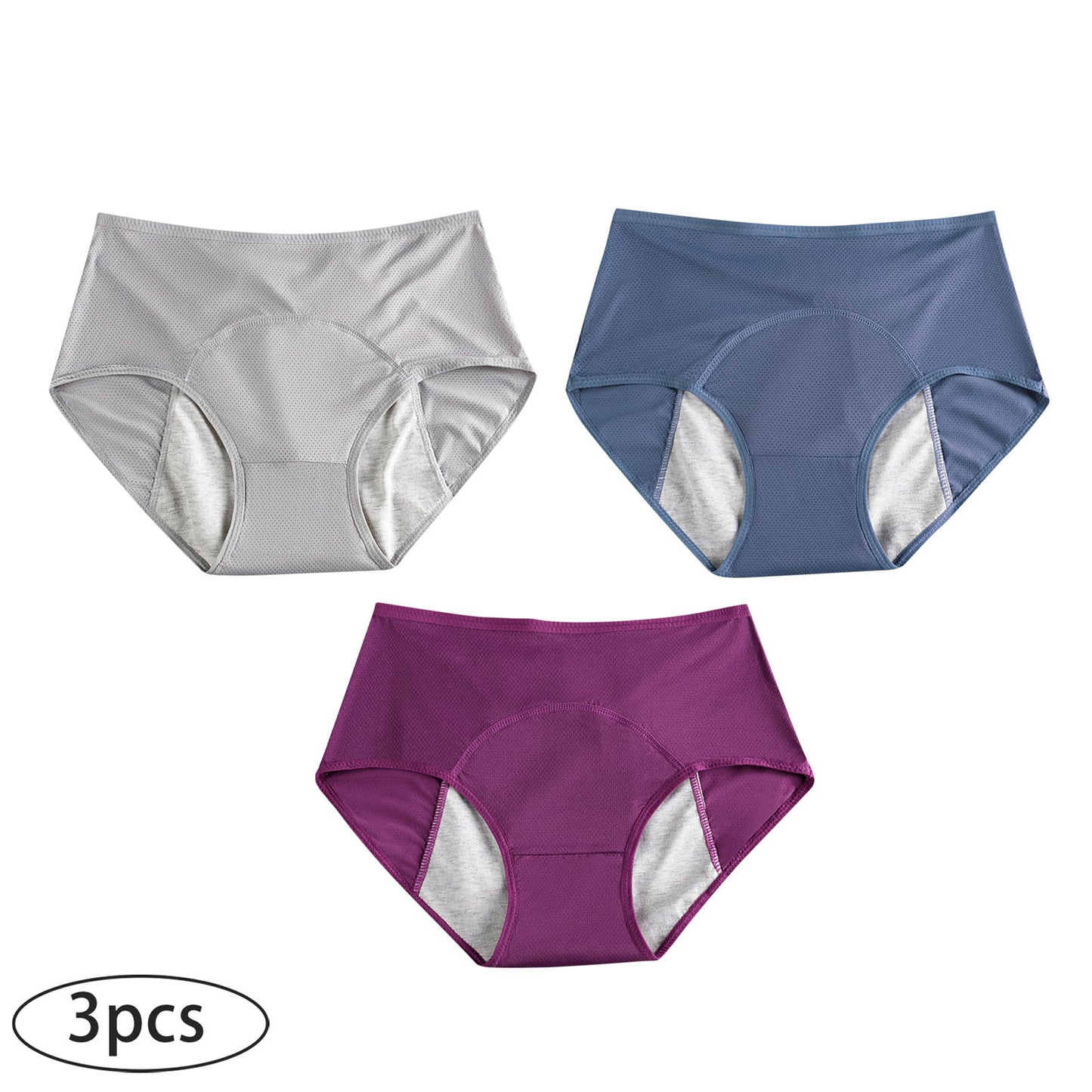 3-pack menstrual period panties for women, leak-proof and safe, high-waisted, breathable and sanitary panties for menstruation