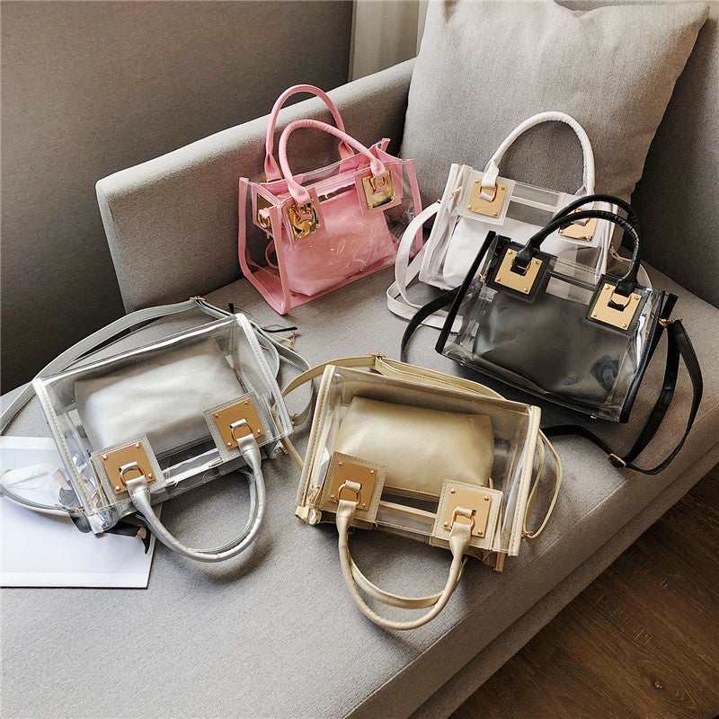 2022 new transparent jelly bag beach bag one-shoulder portable Messenger bag Korean version laser mother-in-law one-shoulder women's bag trend