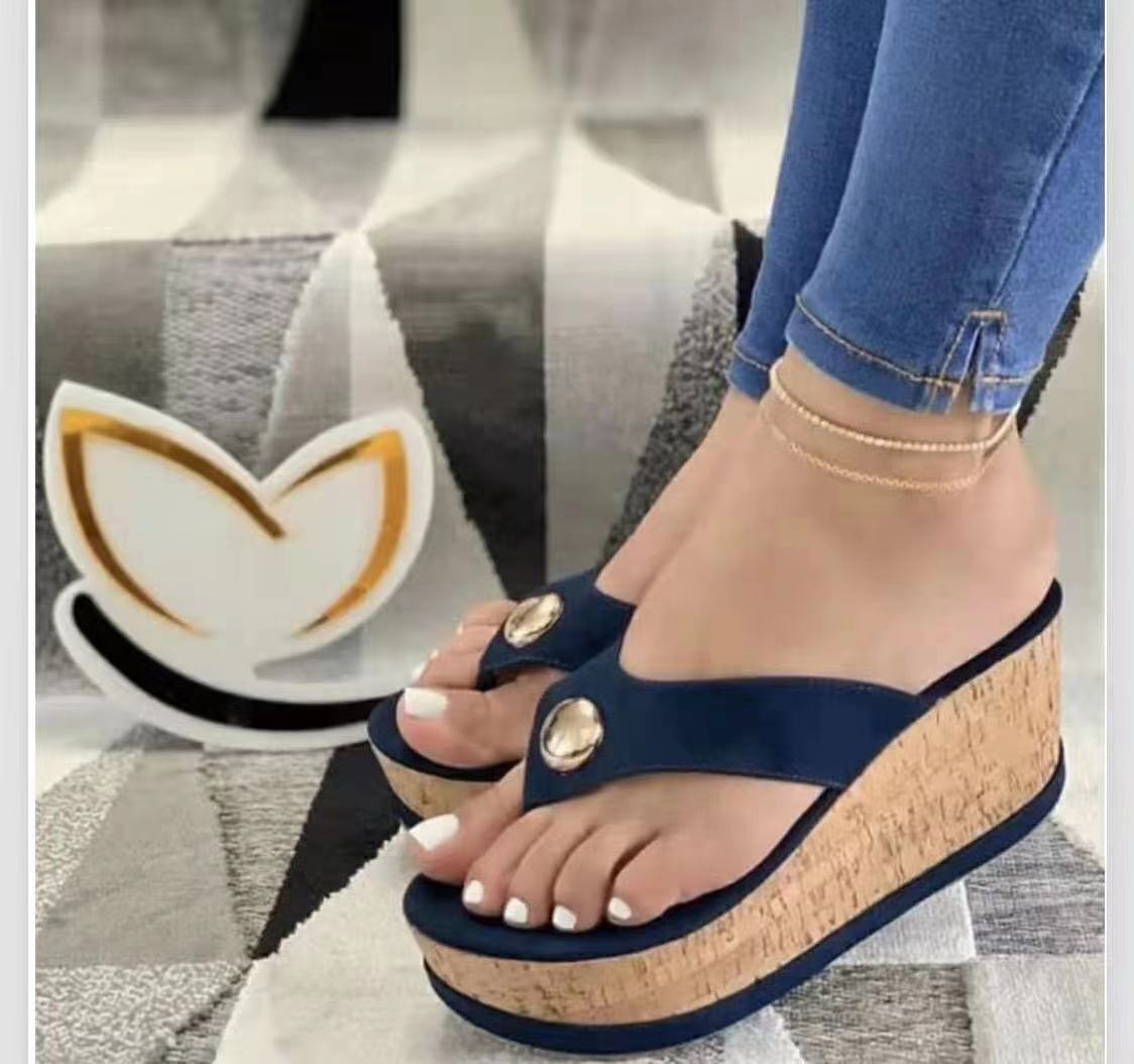 wish foreign trade summer new student muffin large size sandals slope with thick bottom flip flops women's fashion outerwear slippers