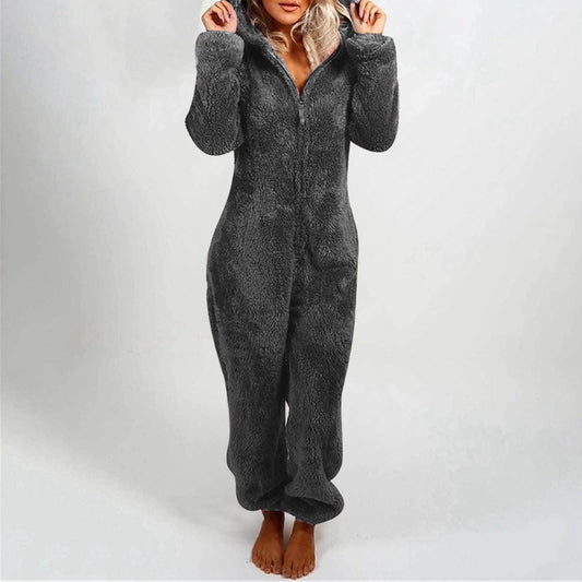 2022 new European and American autumn and winter women's clothing cross-border foreign trade plus velvet thick fur jumpsuit hooded pajamas 17 colors