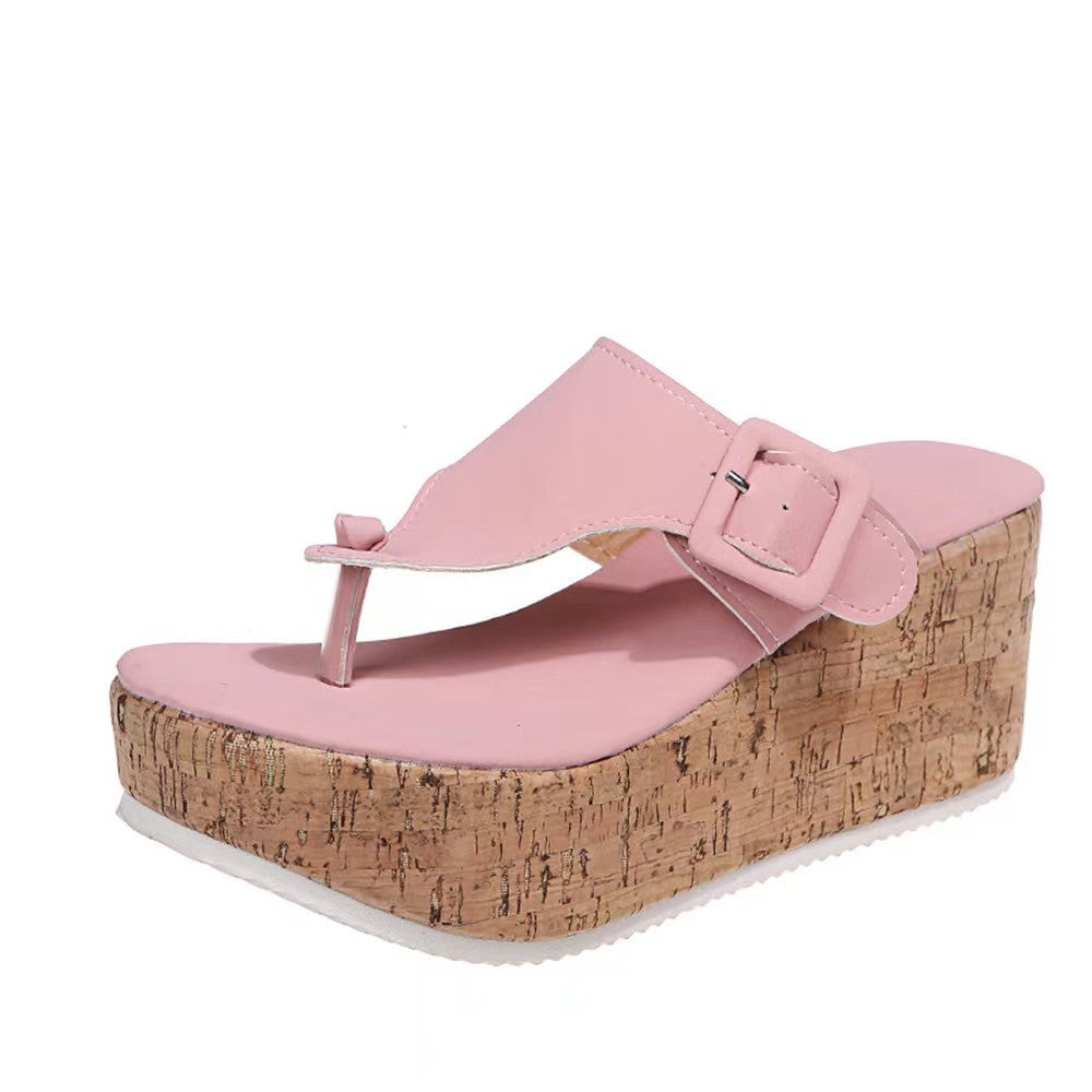 2023 summer new women's shoes foreign trade large size wish independent station wedge women's buckle sandals in stock