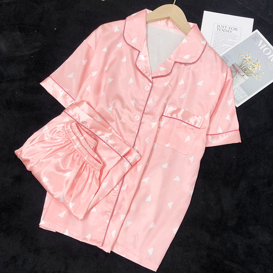 A large number of spot summer women's pajamas lace silk ice silk short-sleeved shorts can be worn as home clothes imitation silk suit