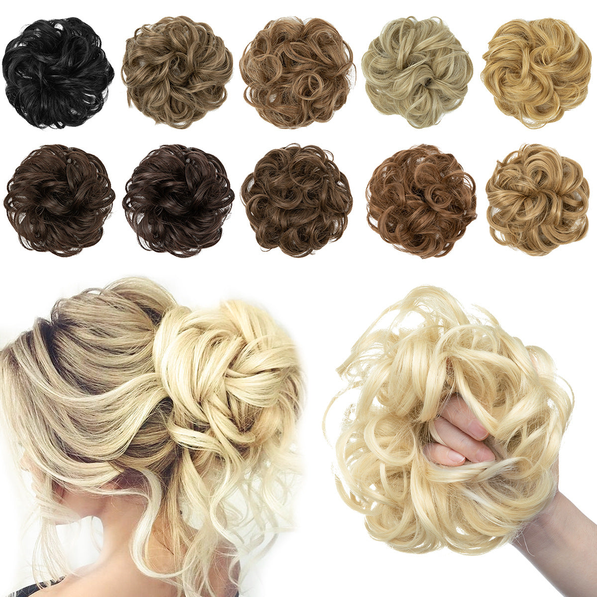 55g European and American messy wig hair ring rubber band elastic fluffy curly hair head bud flower chemical fiber wig hair ring hair bag