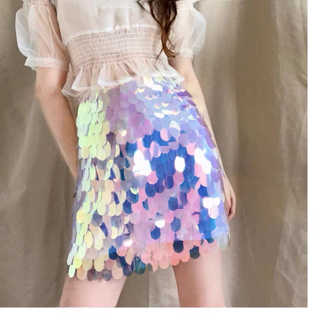 2020 spring and summer European and American magic color mermaid sequins package hip sexy short skirt skirt one step skirt