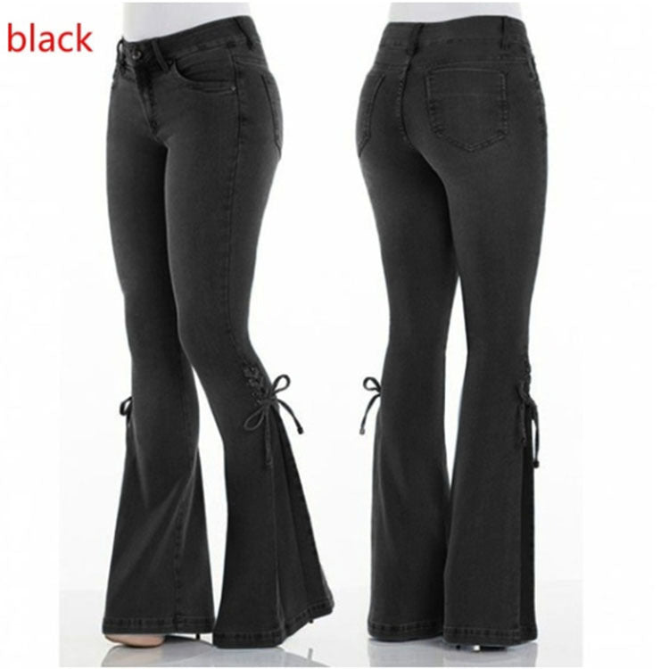 Women's European and American cross-border women's jeans mid-waist denim trousers stretch jeans women's flared pants