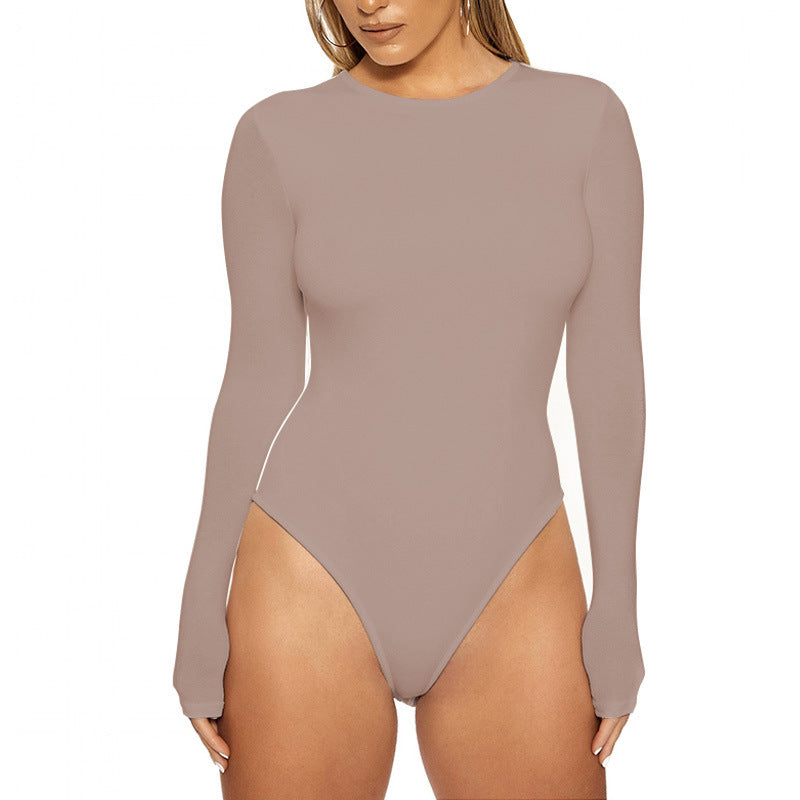 2023 European and American cross-border spring women's clothing Amazon casual bottoming top long-sleeved tight jumpsuit bodysuit