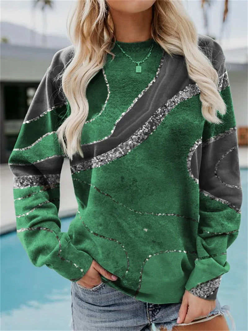 [Spot] Amazon AliExpress wish casual 2022 autumn and winter geometric loose print long-sleeved round neck sweater