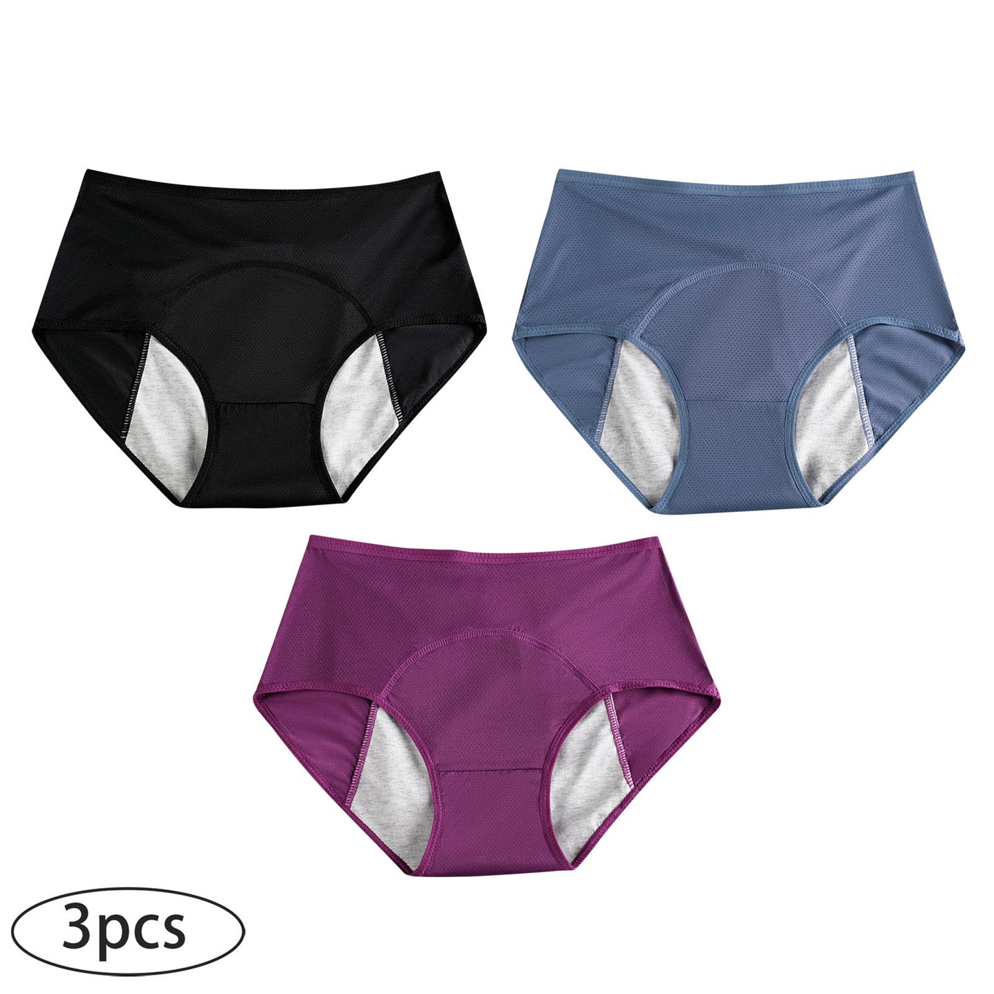 3-pack menstrual period panties for women, leak-proof and safe, high-waisted, breathable and sanitary panties for menstruation