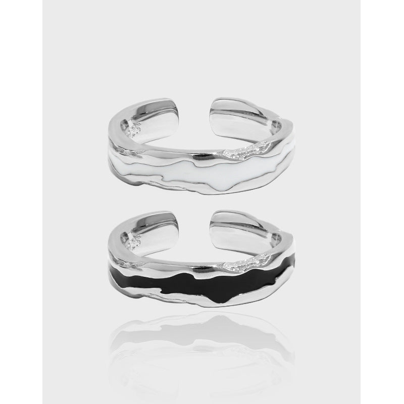 829 Korean version of ins niche design sense minimalist irregular glaze texture S925 sterling silver open ring female