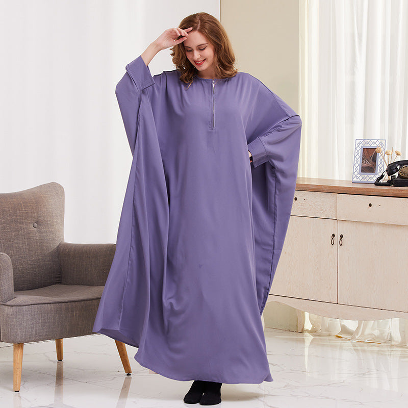 XG2056 AliExpress Big Swing Solid Color Bat Sleeve Robe Muslim Dress