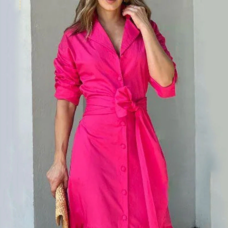 2023 Foreign Trade Cross-Border European and American Amazon Summer New Fashionable Temperamental All-Match Tight Waist Cardigan Long Dress