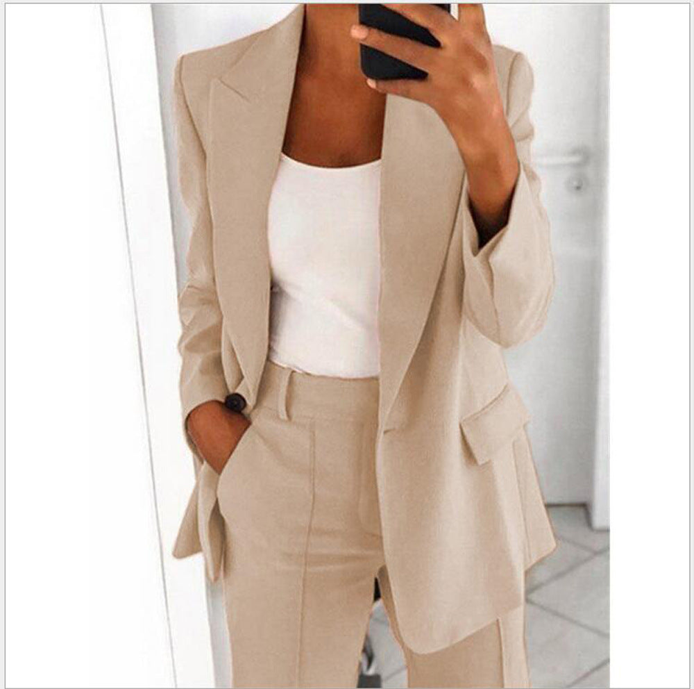 wish Amazon 2022 autumn and winter new European and American fashion lapel slim cardigan temperament solid color suit jacket women