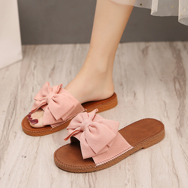 2023 new thick-soled sandals and slippers women wear bowknot non-slip indoor cute muffin beach word summer