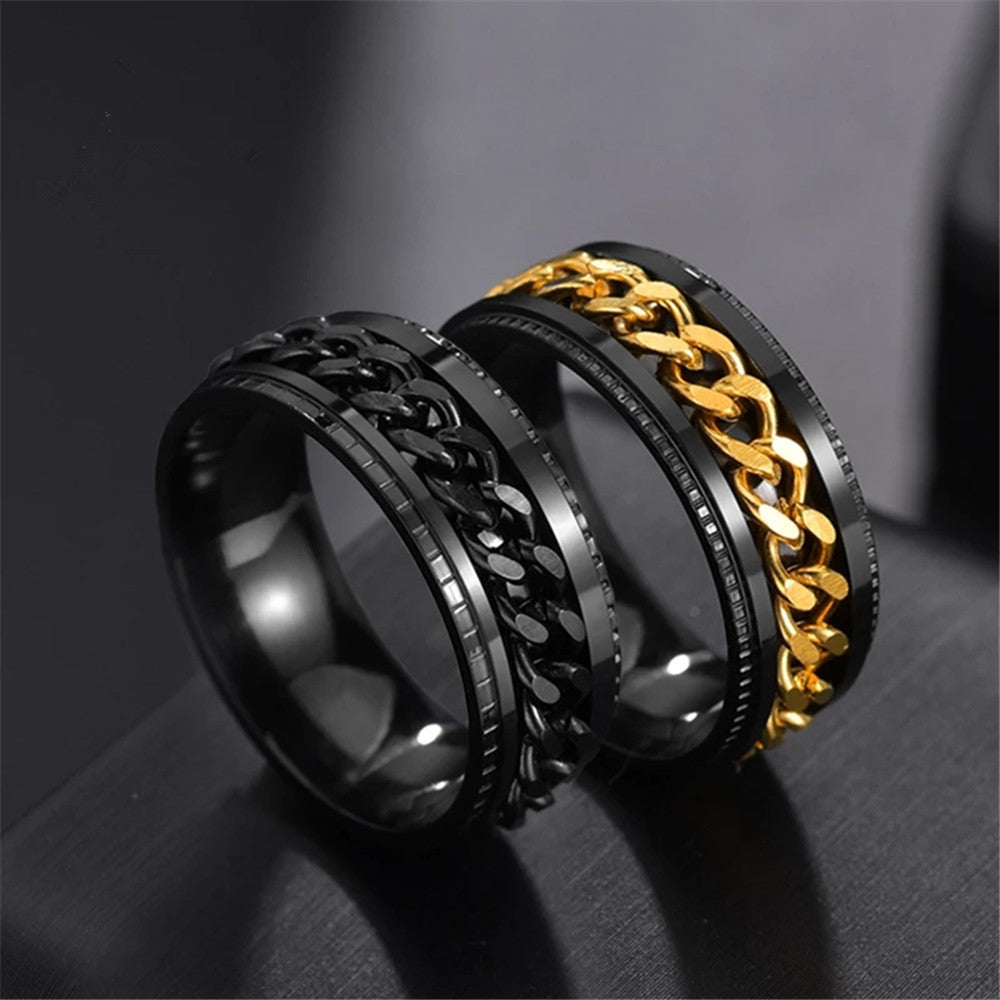 [Small wholesale] Cross-border hot-selling stainless steel embossed rotating chain ring simple and fashionable titanium steel ring