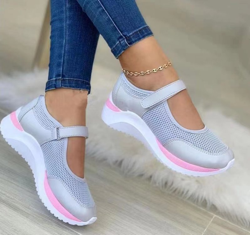 2022 European and American Summer Round Toe Knitting Velcro Thick Sole Single Shoes Women's Foreign Trade Large Size Independent Station Mesh Casual Women's Shoes