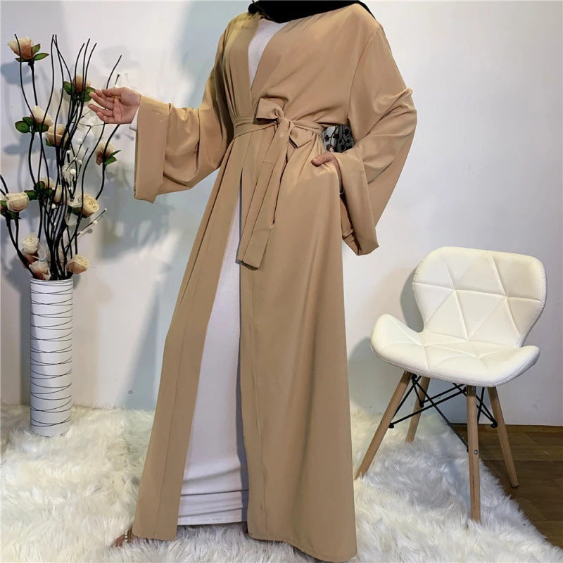 AliExpress ebay cross-border women's clothing Middle East Dubai popular solid color belted cardigan robe HM2060