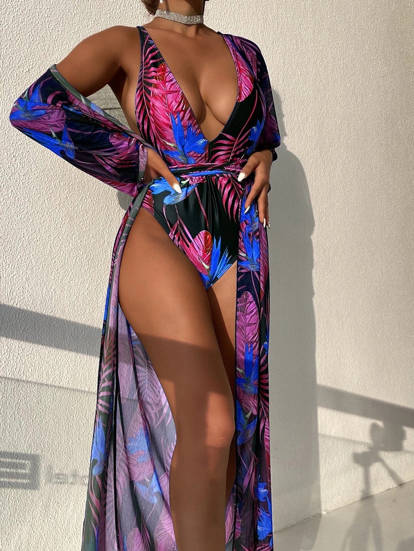 2023 European and American foreign trade swimsuit women's one-piece printed mesh two-piece blouse bikini AliExpress cross-border outfit