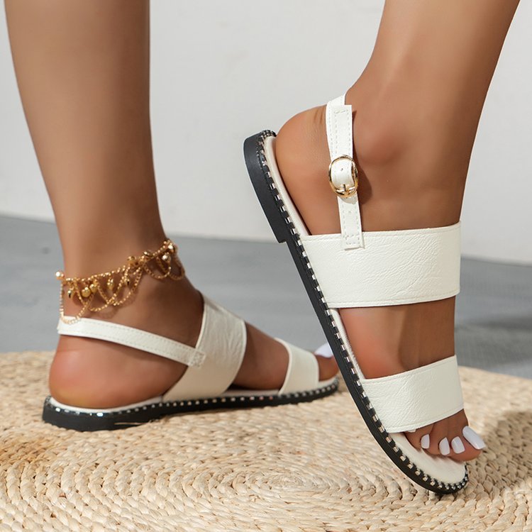 2023 summer new Korean style fashion fish mouth buckle with rhinestone low heel flat bottom fashion casual large size Rome