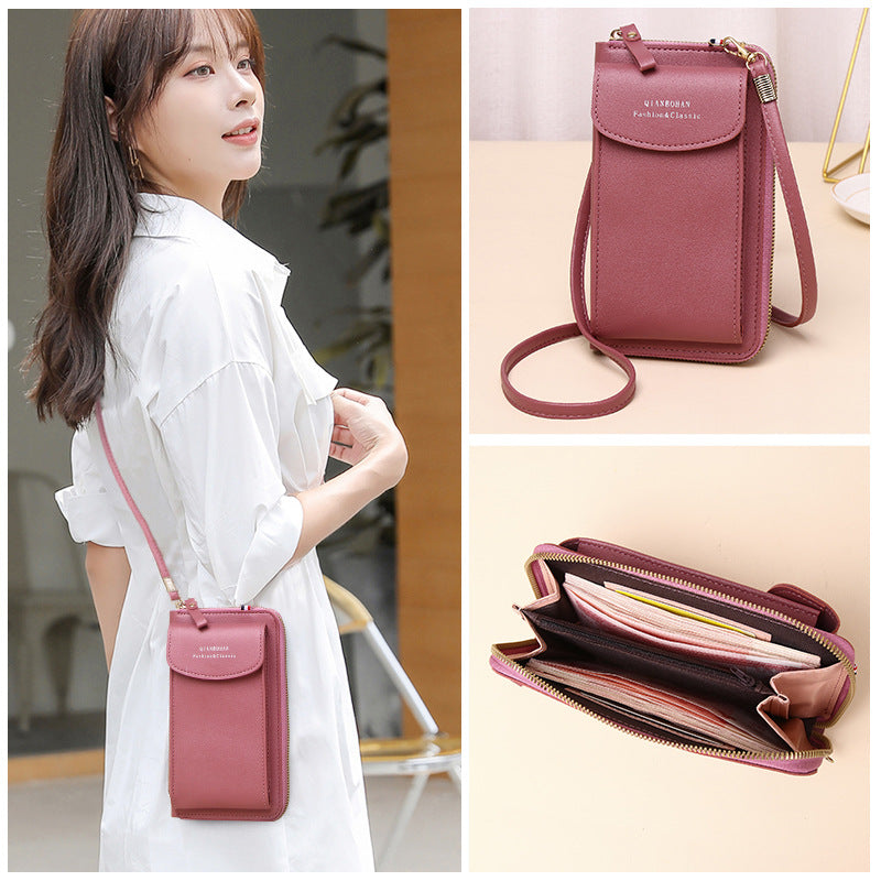 2023 new women's crossbody mobile phone bag wholesale large capacity multi-function solid color fashion simple shoulder small bag