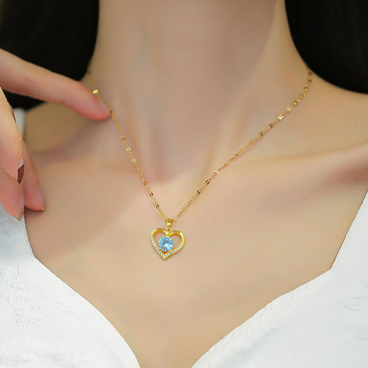 [Titanium steel] Personality temperament fashion simple birthday gift ins love collarbone micro-inlaid necklace Korean necklace