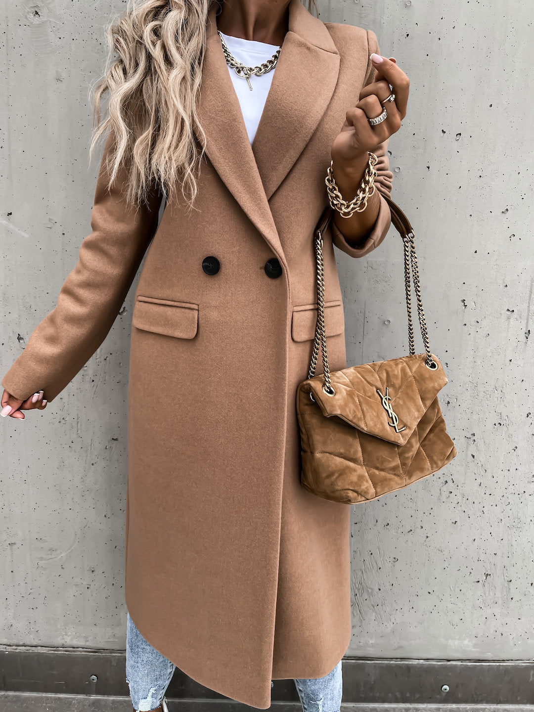 2021 Independent Station Wish Amazon Hot Autumn and Winter Long Suit Collar Woolen Coat Overcoat Female 88612