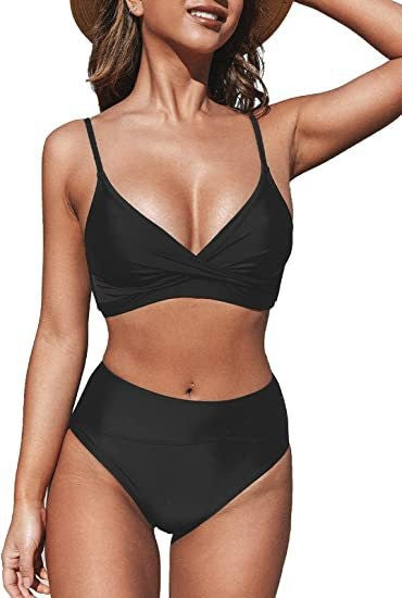 2023 Hot Women's Two-Piece Bikini European and American Sexy High Waist V-Neck Twist Adjustable Spaghetti Strap Swimsuit