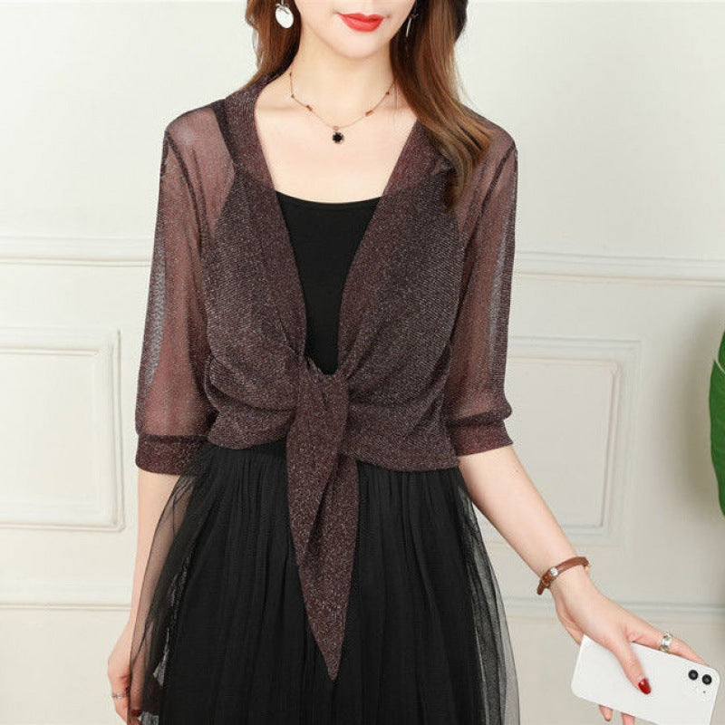 2023 Summer Small Shawl Coat Women's Cardigan Mesh Short Outerwear Large Size Lace Waistcoat Shawl Outerwear