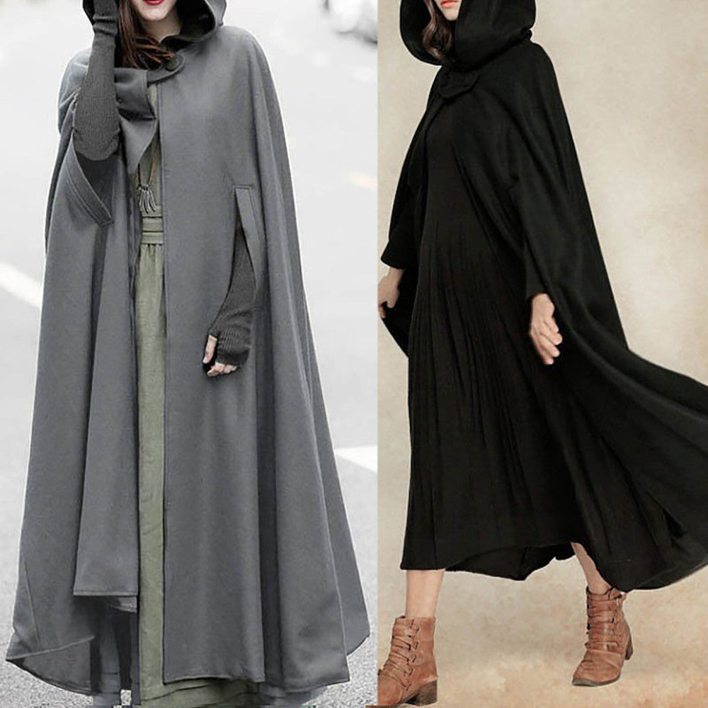 2020 autumn and winter AliExpress wishbay European and American five-color hooded shawl lengthened cloak coat wool coat women