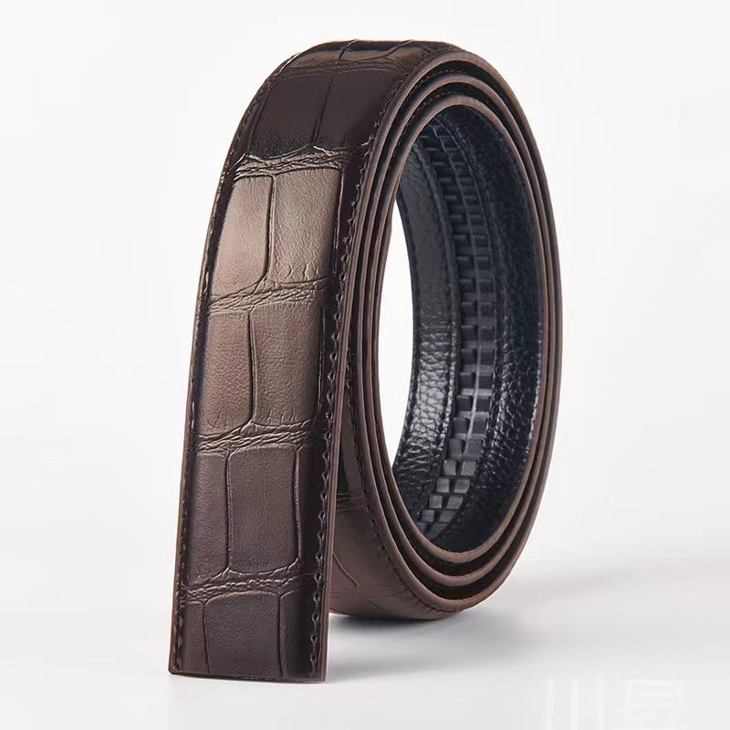 3.5CM men's belt, automatic buckle belt, without head, two-layer cowhide, without buckle, crocodile pattern, versatile.