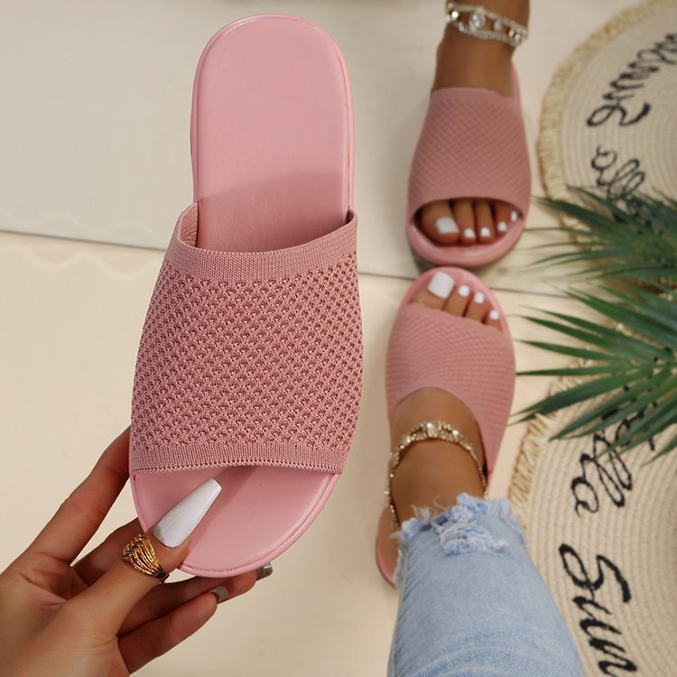 Wish independent station sandals 2022 spring and summer new knitted thick bottom 36-43 large size flat slippers women wholesale