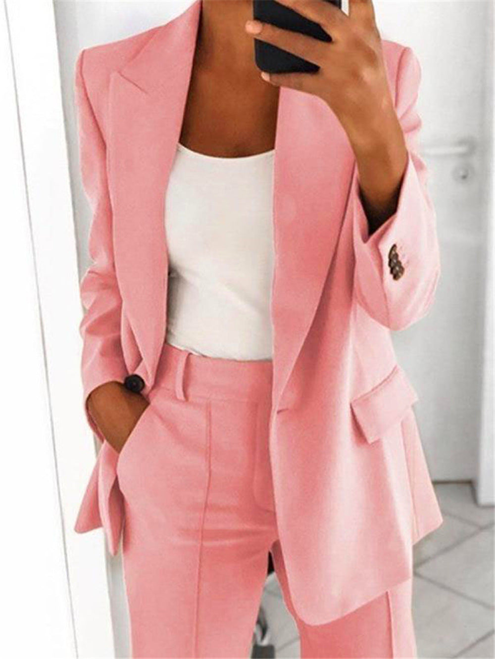 wish Amazon 2022 autumn and winter new European and American fashion lapel slim cardigan temperament solid color suit jacket women