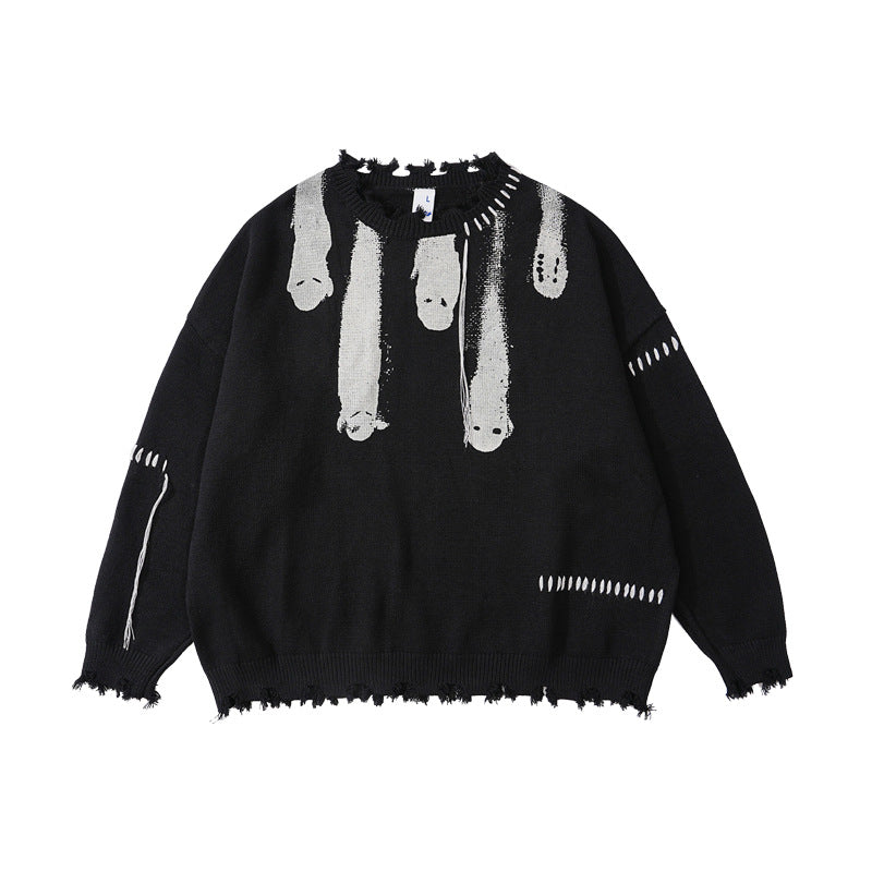 #OVDY 22FW Falling Star Sweater Crewneck Knitwear Collar Tassel Designer Printed Wool Top