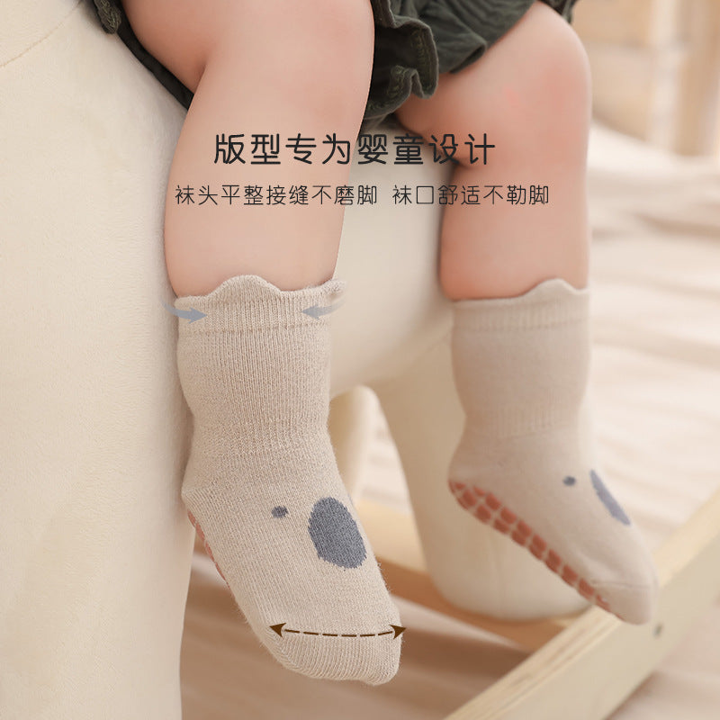 22 new spring and autumn children's floor socks combed cotton baby socks baby non-slip toddler socks cartoon mid-tube cotton socks