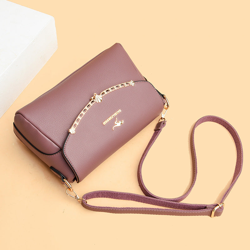 Women's bag new fashion all-match soft leather middle-aged mother shoulder bag large capacity small square bag women's shoulder bag trendy